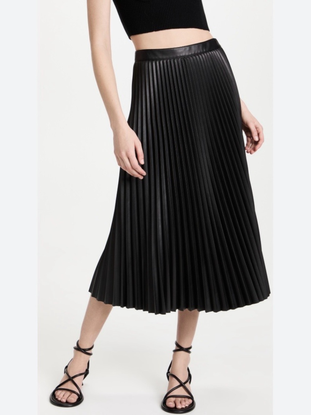 Haute Monde Pleated Faux Leather Midi Skirt Black Size M
